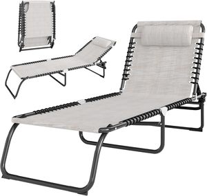 <span class=keywords><strong>Chaise</strong></span> longue pliante, <span class=keywords><strong>chaise</strong></span> longue de patio pour bronzer, <span class=keywords><strong>chaise</strong></span> longue d'extérieur avec dossier inclinable à 4 positions - Product Image 1