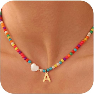 JOYFFO-Gargantilla con inicial de cuentas para mujer, collar hecho a mano, joyería fina para niñas y adolescentes, regalo bonito y colorido - Product Image 1