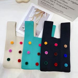 Korean Style Cute Colorful Ball <b>Knitted</b> Handbag Crochet <b>Knitted</b> <b>Tote</b> <b>Bag</b> for Women - Product Image 3