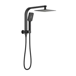 WELS 2 em 1 Shower Set 8 "Rain Shower Head Square 3-Mode Handheld Shower Black Mixer Tap