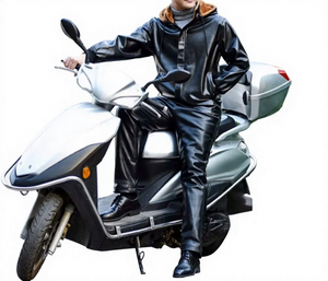 Men's Hooded Leather Tracksuit Set Windproof Warm Winter Casual Full Length Zipper Closure Solid Color Polyester Cotton Material - Product Image 3