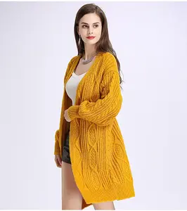 SW-002 hochwertige Großhandel Frauen Pullover Strickjacke Designs Herbst Winter warm Twist Geflecht Muster lange Pullover Mantel Outwear