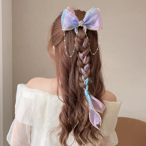 Jepit rambut jala manis klip pita untuk anak perempuan hiasan kepala kupu-kupu berlian mutiara Aksesori Organza untuk Aksesori pesta anak-anak - Product Image 4