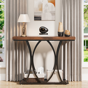 Rustic Brown <strong>Console</strong> <strong>Table</strong> with X-Shaped Base Entryway Foyer <strong>Table</strong> for <strong>Hallway</strong> Entryway - Product Image 2