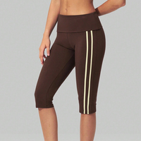 Pantalon Capri Femme Personnalisé en Coton Uni avec Bande Élastique Blanche et Rayures Contrastantes, Taille Pliée, Vente en Gros