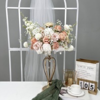 Arrangement floral populaire pour allée de mariage, série Forêt Printanière, roses artificielles en soie rose et vert, fait main, naturel, pour la Saint-Valentin