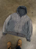 Sudadera con capucha térmica para hombre, estilo vintage, de algodón grueso y pesado, tejido gofrado, con efecto desgastado por el sol, corte holgado, doble capa, con cremallera.
