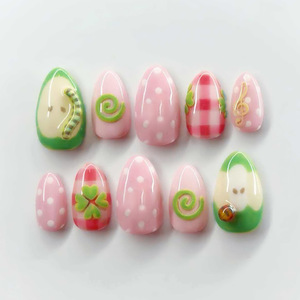 Ongles 3D à presser : Fruits, mignons insectes, <span class=keywords><strong>notes</strong></span> <span class=keywords><strong>de</strong></span> <span class=keywords><strong>musique</strong></span>, pois, style amande, doux et cool - Product Image 1