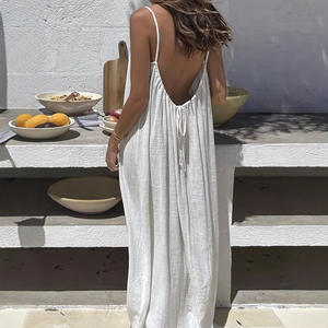 Robe longue décontractée pour femme à bretelles spaghetti et dos ouvert avec détail de nouage, idéale pour la plage et les vacances - Sehe Fashion - Product Image 1