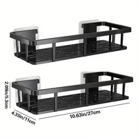 Lot de 2 étagères murales noires sans perçage pour douche, organiseur suspendu gain de place pour gel douche, étagère de salle de bain moderne