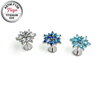 G23 Body ASTM-F136 Titanium Snowflake Zircon Piercing Earrings Tragus Helix Lobe Flat Back Ear Bone Stud Labret Ring Jewelry