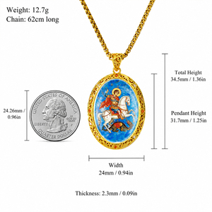 Pendentif Catholique Saint George TIMEMUSE en Turquoise Naturelle, Nacre et Lapis Lazuli, Pendentif Religieux en Pierre Précieuse Peint à la Main - Product Image 3