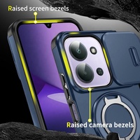 Pour Xiaomi Redmi 15C étui lentille de protection de qualité militaire protège béquille magnétique support de voiture support de bague coque de téléphone bleu