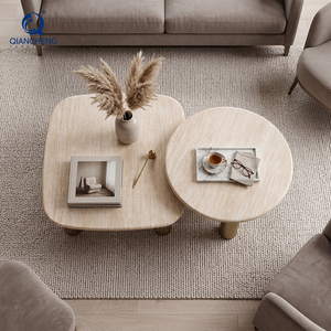 Table basse en marbre moderne de luxe en or nordique à vendre Table basse en travertin distincte en marbre blanc de salon simple - Product Image 3
