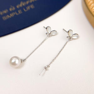 Accesorios de Plata S925 para DIY, Bandeja Vacía para Perlas, Joyería de Plata con Forma de Mariposa, Pendientes para Perlas de 7-10mm, Artículo 20878 - Product Image 2