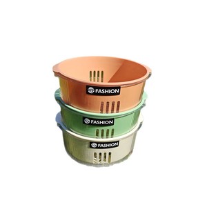 FASHION Double Layer Drain <b>Basket</b> Plastic Vegetable Fruit Washing Kitchen Storage Round <b>Stackable</b> M Mixed Color - Product Image 5