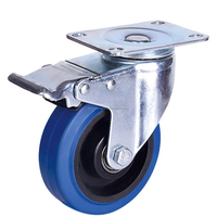 Diamètre du produit de style chaud, noyau de fer robuste de 4 pouces, caoutchouc TPR à haute élasticité, frein rotatif, roulette bleue pour chariot