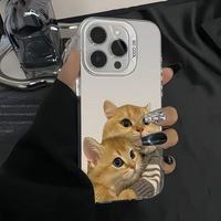 Casing Handphone TPU PC Berlapis Perak dengan Cetakan Kucing Peluk yang Cantik untuk Iphone Xr Xs 11 12 13 14 15 16 17 18 Pro Max