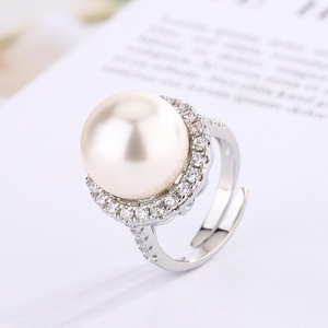 High Quality Jewelry Eco-friendly Copper Gold Plated Micro Pave Zircon 14MM Shell Pearl Halo <b>Ring</b> for Elegant Daily Wear - Product Image 5