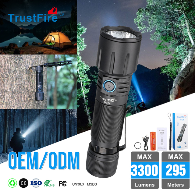 High Power Magnetic EDC Flashlight TrustFire MT26 3300LM Aluminum Alloy IP68 21700 USB C Rechargeable Power Bank Pocket Torch