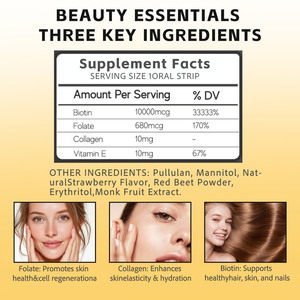 Bandes buvables OEM ODM sans sucre, véganes, à la biotine, saveur fraise, à dissolution rapide, pour la beauté et la nutrition des femmes, à prendre quotidiennement - Product Image 6