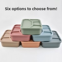 Nouvelle boîte à lunch en silicone 2026, style minimaliste moderne, 4 compartiments, rectangulaire, hermétique, pour conservation des aliments, compatible micro-ondes, vente en gros