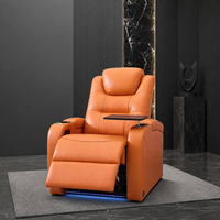 Fauteuil de cinéma maison moderne haut de gamme personnalisable en cuir véritable avec mémoire, électrique, extensible, cadre en bois, inclinable intelligent, USB, bleu