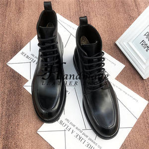 Botas Martin de media pantorrilla de piel de vaca estilo inglés, botas cortas con cordones para hombre, zapatos de cuero para hombre de negocios, botas cálidas acolchadas de algodón - Product Image 4