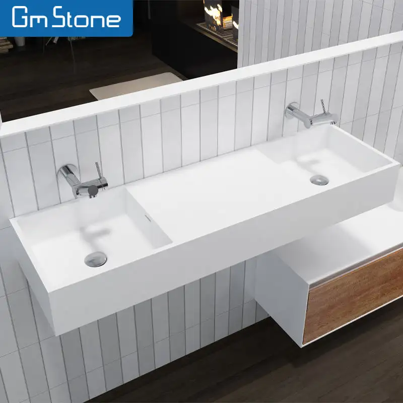 Lavabo de pared de piedra Artificial de superficie sólida de Venta caliente lavabos de baño lavabo de pared de lujo