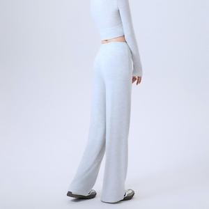 Pantalones de yoga de pierna ancha de cintura alta con cordón para mujer, suaves, transpirables, de tela drapeada, elásticos y holgados, ideales para fitness casual. Venta al por mayor. - Product Image 3