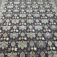 Tapis de luxe traditionnel en soie de sari noué à la main 8x10 pieds, noir anthracite vert olive, motif floral, pour salon, écologique