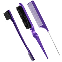 Ensemble de peignes à cheveux en gros 3 pièces, Logo personnalisé, queue de Rat noir, brosse à taquiner, brosse à bord, peigne à queue pour les soins de Salon de beauté
