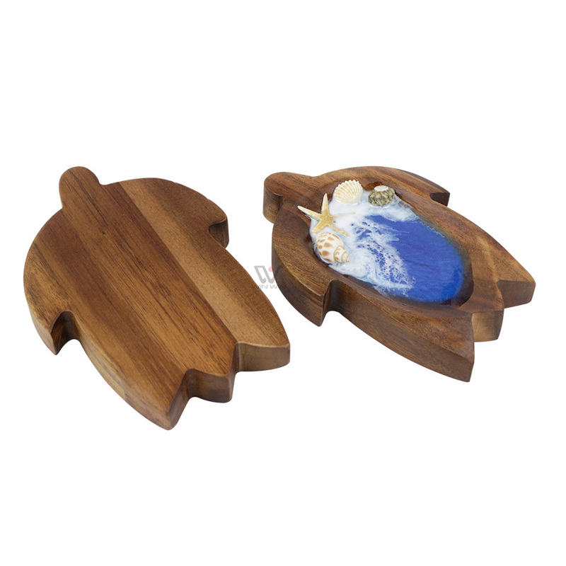 Handcrafted Wooden Turtle Bowl With Resin