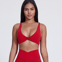 Vêtements de sport Nouveau col en V Twist Front Design Yoga Tops Gym Workout Bra Femmes Yoga Sports Bras