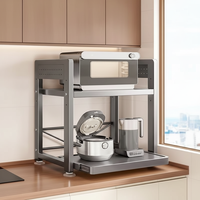 Étagère de four à micro-ondes moderne pliable à double niveau en acier au carbone, rangement de cuisine polyvalent avec conception mobile