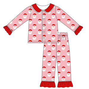 Vente en gros de pyjamas de Noël imprimés personnalisés roses et bleus pour petites filles et garçons vêtements de nuit pour enfants à volants - Product Image 3