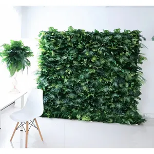 X06 đám cưới ngoài trời trang trí nội thất cây xanh nhiệt đới Lá Cọ Hoa Tường Backdrop Bảng điều chỉnh màu xanh lá cây 3D cuộn lên cây nhân tạo Hoa Tường