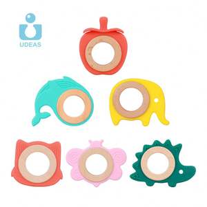 UDEAS Nouveaux jouets de <span class=keywords><strong>dentition</strong></span> en bois pour enfants, <span class=keywords><strong>anneau</strong></span> de <span class=keywords><strong>dentition</strong></span> en <span class=keywords><strong>silicone</strong></span> sans danger pour les animaux de qualité alimentaire - Product Image 6