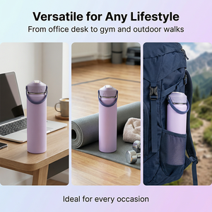 Bouteille d'eau isotherme sport 24oz tendance violet avec poignée confortable rose et rivets, double paroi isolée, pour activités extérieures - Product Image 5