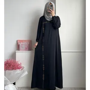Whosale cô gái thanh lịch của khiêm tốn Dresses với tay áo sang trọng Trung Đông Dubai Vàng Rhinestone dài của phụ nữ Arabic abaya thiết kế