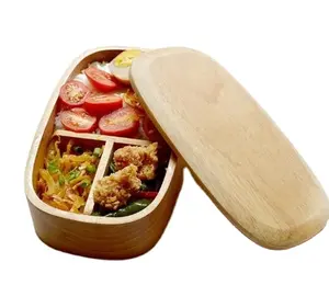 定制木制饭盒健康双层长方形食品零食水果容器办公室野餐寿司便当盒