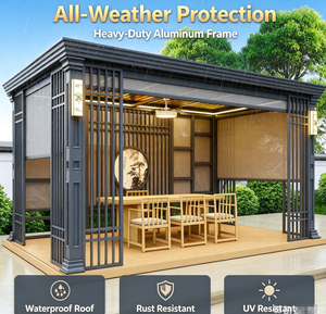 Gazebo Moderno <span class=keywords><strong>de</strong></span> Aluminio <span class=keywords><strong>de</strong></span> Lujo, Impermeable, Resistente a los Rayos UV, con Iluminación LED, Pantallas Retráctiles y Tamaño Personalizable - Product Image 4