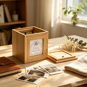 Boîte à photos personnalisable en bois <span class=keywords><strong>de</strong></span> <span class=keywords><strong>chêne</strong></span> peint écologique, <span class=keywords><strong>cube</strong></span> à photos, boîte à souvenirs, logo personnalisé, design moderne pour la décoration <span class=keywords><strong>de</strong></span> bureau - Product Image 1
