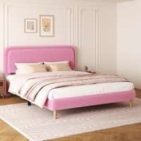 Cadre de lit rembourré en polaire Teddy nordique de haute qualité, avec tête de lit capitonnée et pieds en bois massif, pour chambre d'enfant princesse