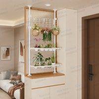 Chariot de présentation de fleurs moderne, portable et pliable, avec panneau supérieur en grille blanche, organisateur à 4 niveaux avec crochets métalliques pour balcon, patio, jardin