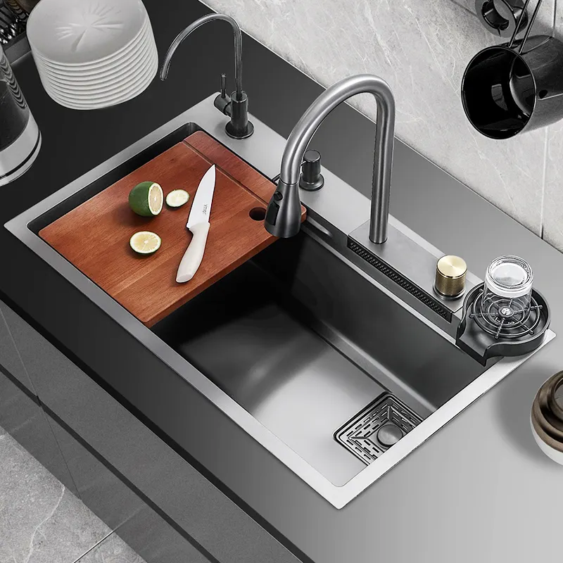 New handmade wash basin stainless steel nano single bowl farmhouse sinks stainless steel multifunction kitchen sink
