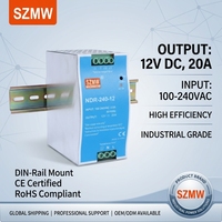 SZMW NDR-240W-12V 20A PSU Rel DIN Industri, Tanpa Kipas, Suhu Lebar -40 ℃ ~+70 ℃   untuk CCTV, Penerangan Industri & Stasiun Basis Telekomunikasi