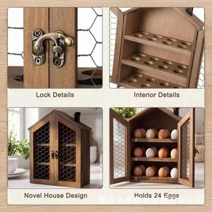 Support de rangement pour œufs en forme de maison en bois, double porte, décoration de cuisine, préservation de la fraîcheur, étagère divisée - Product Image 2