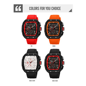 Montre chronographe carrée pour homme, bracelet en silicone de luxe, montre à quartz étanche 30M, montres en gros - Product Image 3