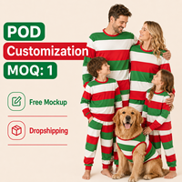 Ensemble de pyjamas de Noël personnalisés à rayures tricolores rouge et vert pour toute la famille, vêtements de nuit en polyester pour hommes, femmes et enfants, livraison directe POD MOQ 1PC
